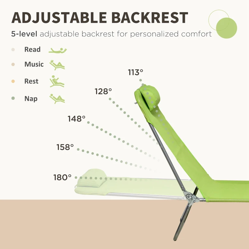 Best Folding Sun Lounger Set of 2, Outdoor Day Beds with Pillow, Reclining Back, Steel Frame and Breathable Mesh for Beach, Yard, Patio, Green - Image 4