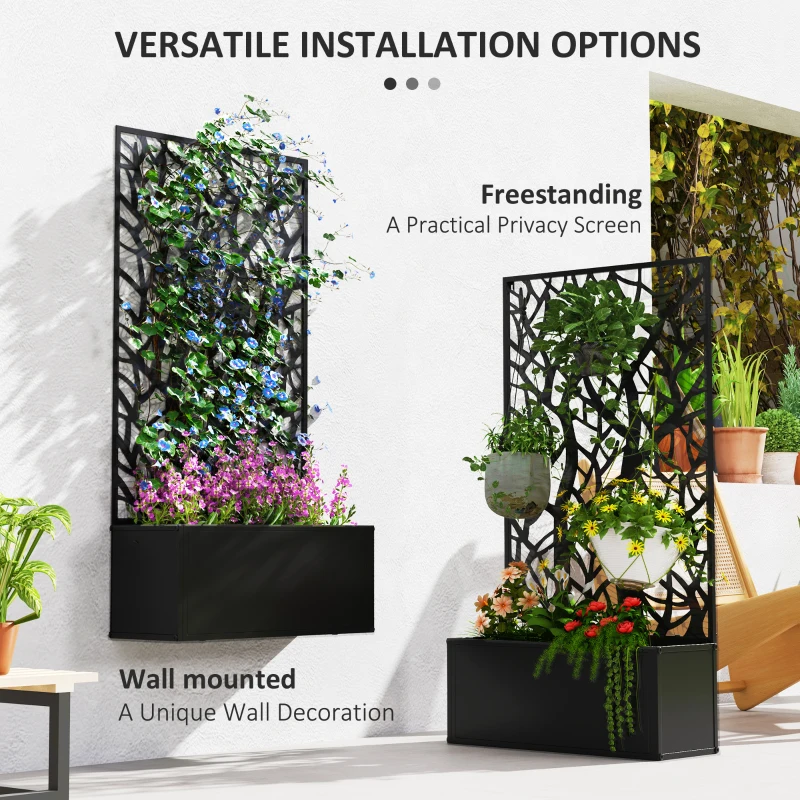 Best Outdoor Metal Planter, with Back Trellis - Black - Image 5