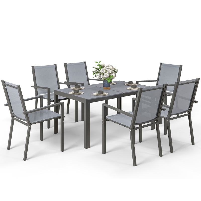 Best Seven-Piece Garden Dining Set, with Plastic Wood-Top Table - Grey - Image 11