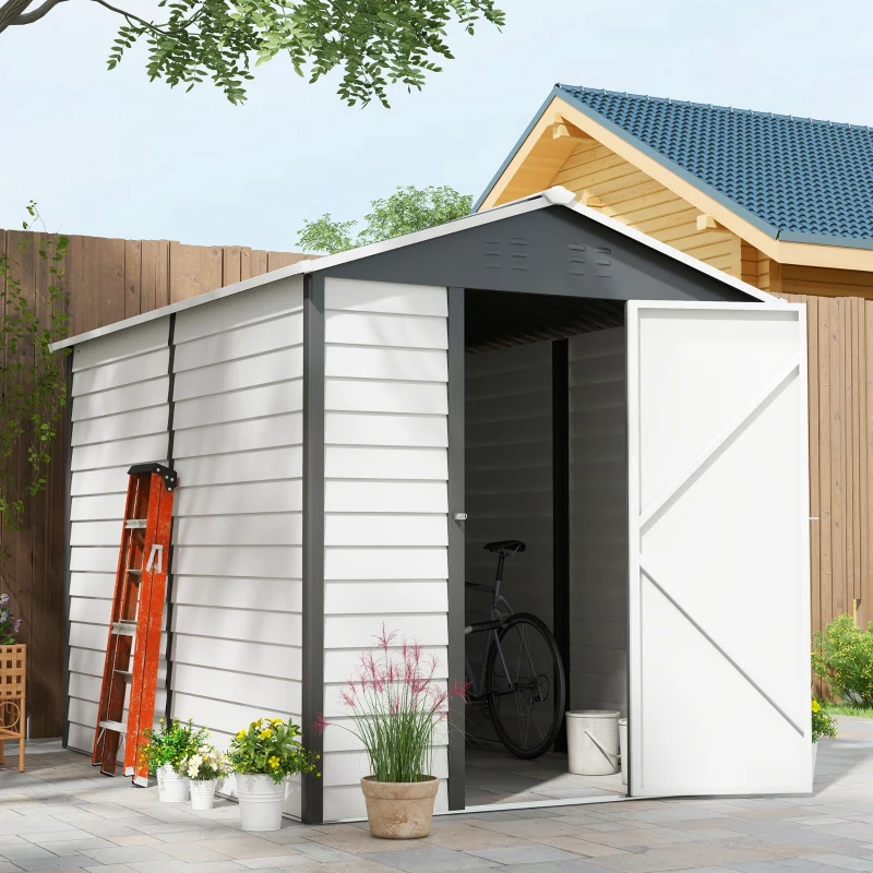 Best 9x 6FT Metal Outdoor Garden Shed, Galvanised Tool Storage Shed w/ Sloped Roof, Lockable Door for Patio Lawn, Dark Grey - Image 2