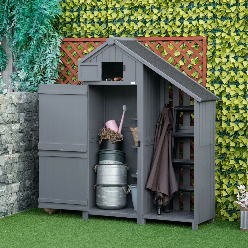 Best Garden Outdoor Storage Shed Outdoor Tool Shed with 3 Shelves and Tilt Roof, 129x51.5x180cm, Grey - Image 2