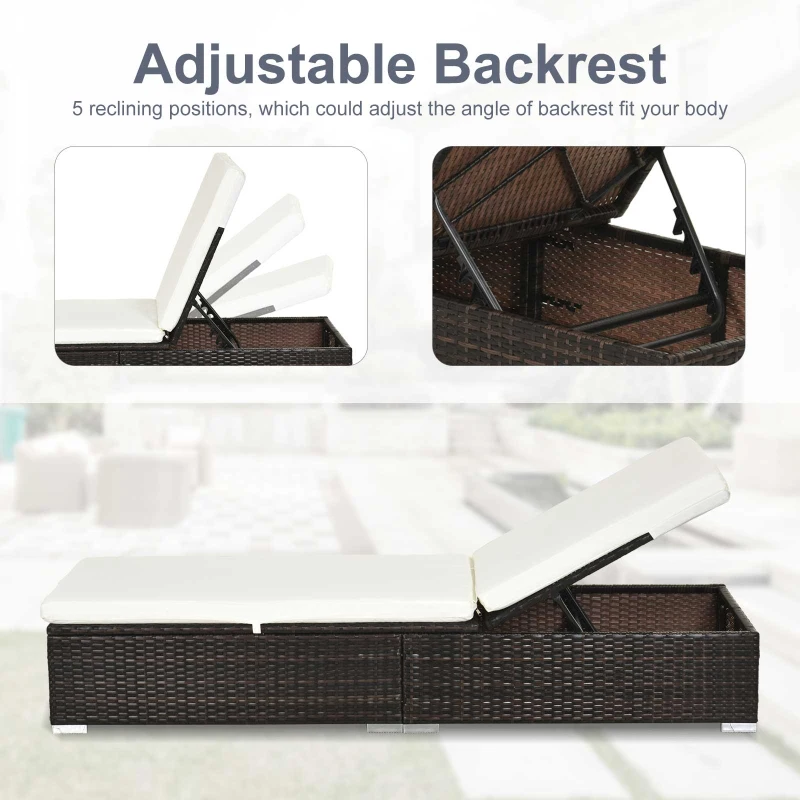 Best PE Rattan Sun Lounger, Five-level Adjustable Recliner Bed Chair with Soft Padded Cushion for Patio, Garden, Mixed Brown - Image 6