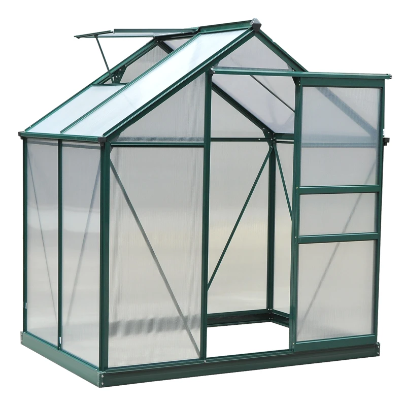 Best 6 x 4ft Polycarbonate Greenhouse, Large Walk-In Green House with Slide Door and Window, Garden Plants Grow House with Aluminium Frame and Foundation, Dark Green