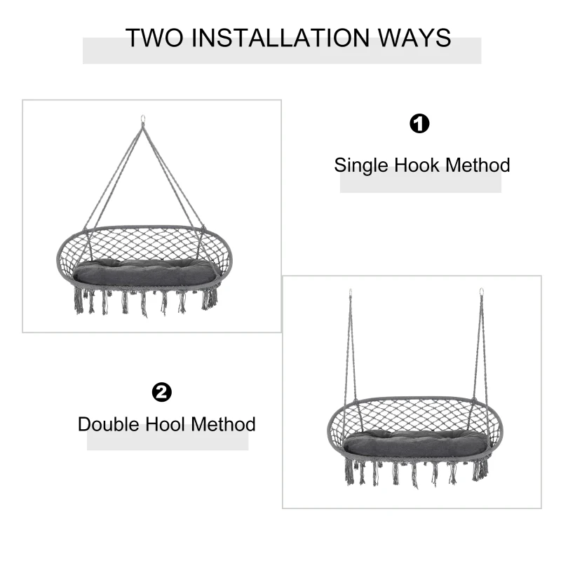 Best Two-Seater Boho Macrame Hammock Swing - Grey - Image 7