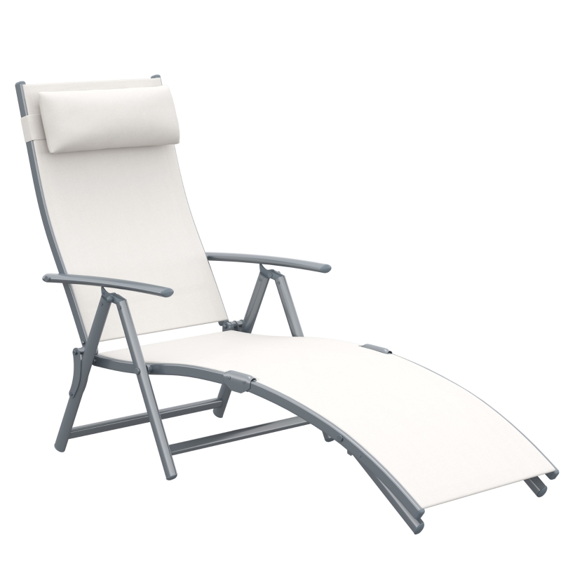 Best Sun Lounger Steel Frame Outdoor Folding Chaise Texteline Lounge Chair Recliner with Headrest & 7 Levels Adjustable Backrest, Cream White - Image 11