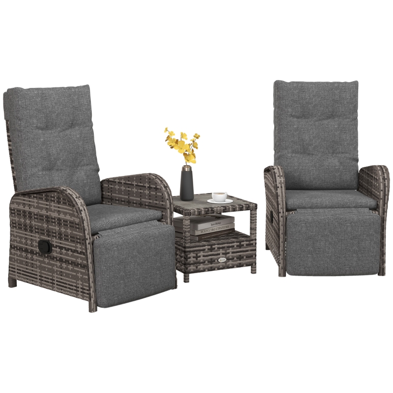 Best 2 Seater Patio Rattan Chaise Lounge Sofa Set with Fabric Cushion, Grey and Brown - Image 11
