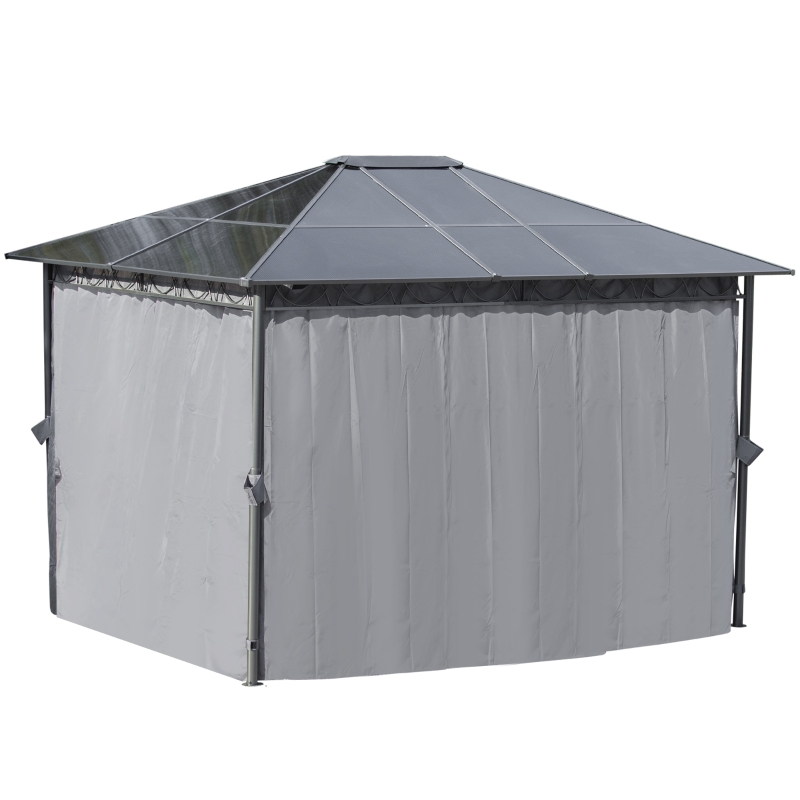 Best 3 x 3.6m Hardtop Gazebo Canopy with Polycarbonate Roof, Permanent Pavilion Garden Gazebo with Curtains for Patio, Deck, Grey - Image 10