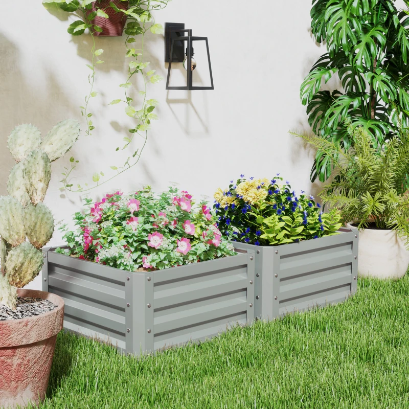 Best Set of Two 60 x 60cm Steel Planter Boxes - Light Grey - Image 7