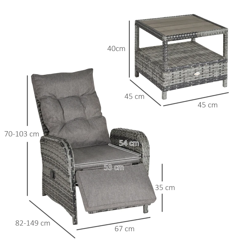 Best 2 Seater Patio Wicker Chaise Lounge Sofa Set with Fabric Cushion, Grey - Image 3