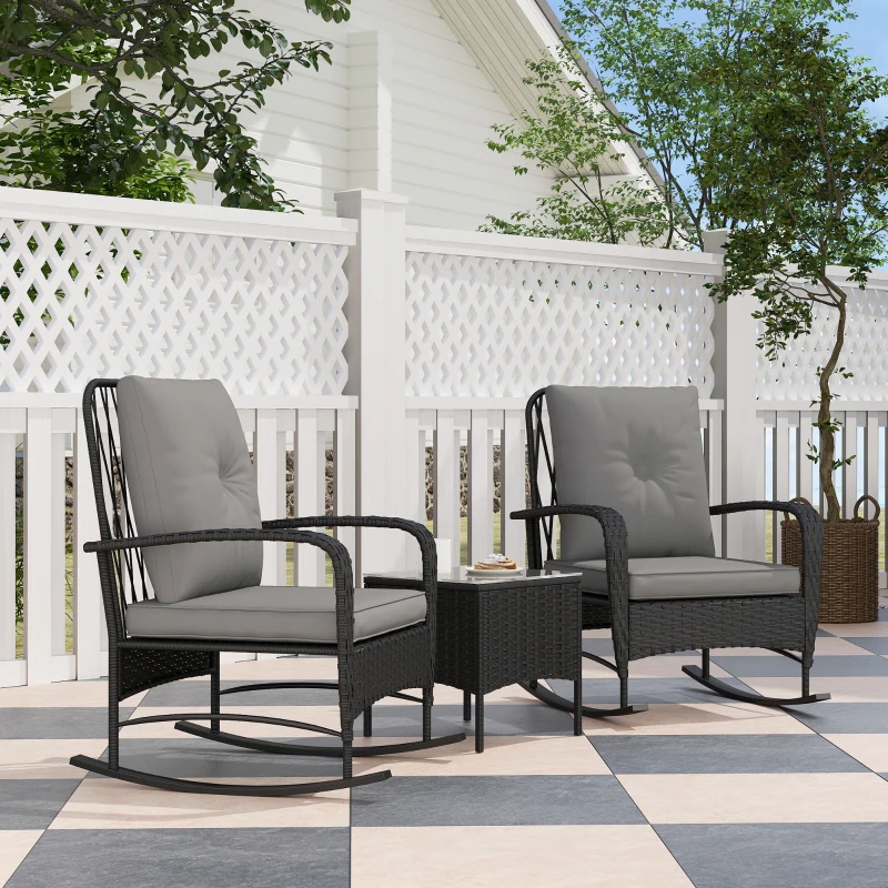 Best Three-Piece Rocking Chair Rattan Bistro Set - Black - Image 2