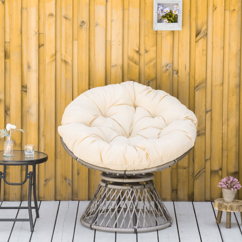 Best 360° Swivel Rattan Moon Bowl Chair Round Lounge Garden Wicker Basket Seat with Padded Cushion Oversized for Outdoor Indoor, Beige - Image 10