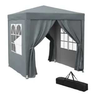 Best Garden Pop Up Gazebo Marquee Party Tent Canopy with free Carrying Case, Removable 2 Walls, 2 Windows, 2m x 2m, Grey