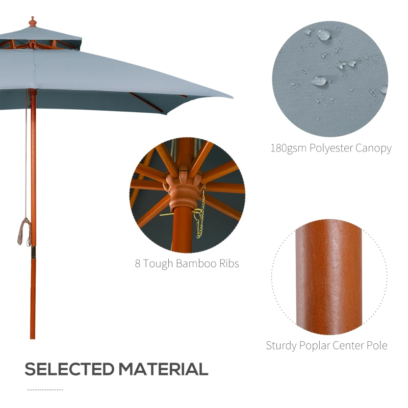 Best 3 x 3 metre Patio Parasol Garden Umbrellas Sunshade Outdoor Wooden Parasol Canopy Double Tier, Dark Grey, BASE NOT INCLUDED - Image 4