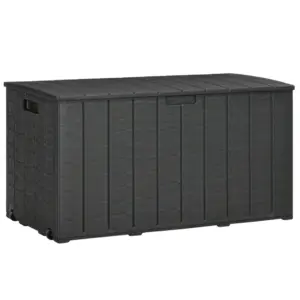 Best 336 Litre Garden Storage Box, Water-resistant Heavy Duty Double Wall Plastic Container, Extra Large Outdoor Garden Furniture Organizer, Deck Cushion Chest with Wheels and Handles, Black