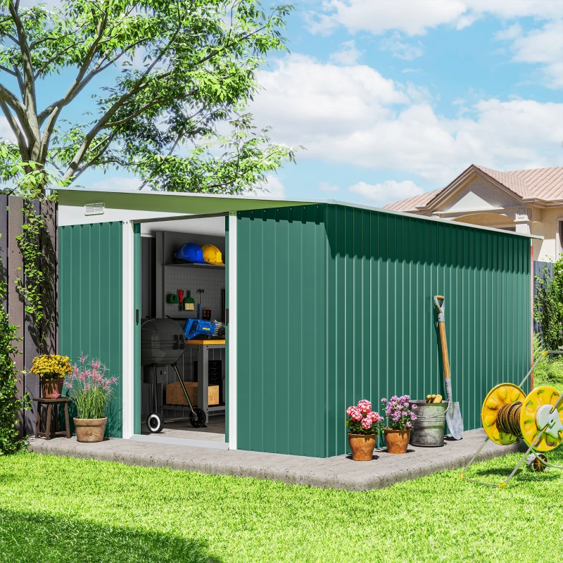 Best Garden Metal Storage Shed Outdoor Metal Tool House with Double Sliding Doors and 2 Air Vents, 11.3x9.2ft, Green - Image 2