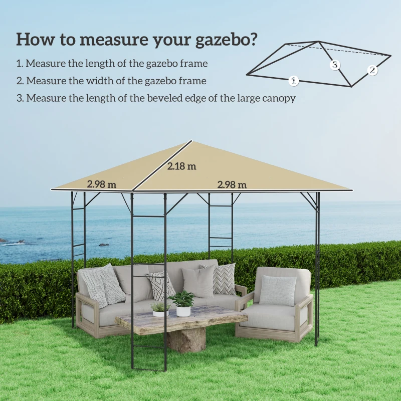 Best 3 x 3(m) Gazebo Canopy Replacement Cover, Garden Gazebo Roof Replacement with Drain Holes, Water Resistant PVC Coating, 370g/㎡, UPF30+, TOP COVER ONLY, Beige - Image 3