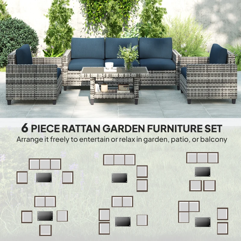 Best Six-Piece Modular Rattan Sofa Set - Navy Blue - Image 4
