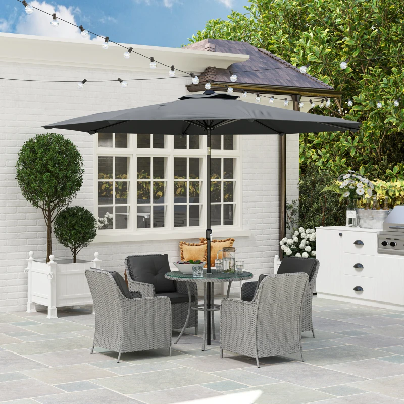Best 4 Seater Rattan Dining Set with Parasol & Cushions - Light Grey - Image 2