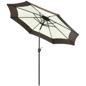 Best 2.7m Garden Parasol Umbrella with 8 Metal Ribs, Tilt and Crank, Outdoor Sunshades for Garden, Patio, Beach, Yard, Coffee
