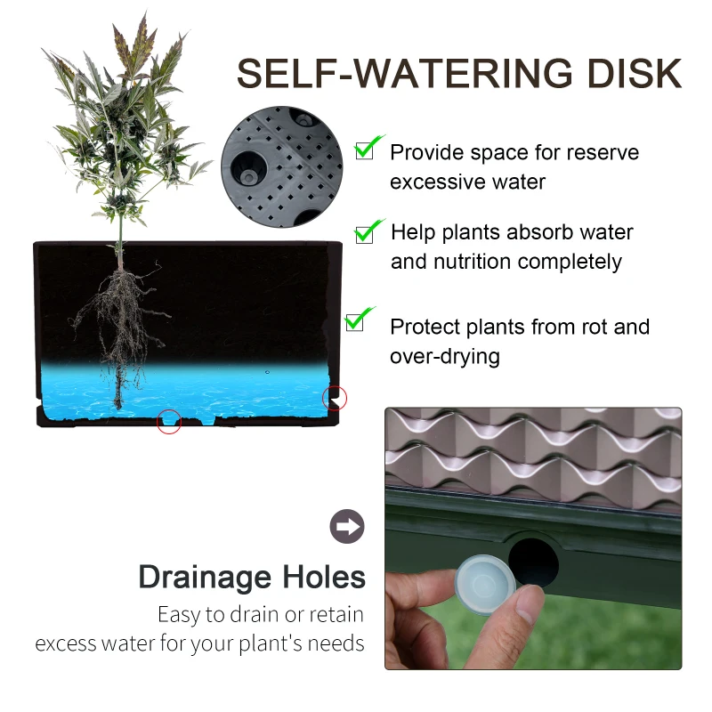 Best 50cm x 50cm x 46.5cm Set of 2 41L Garden Raised Bed, Elevated Planter Box, Flower Vegetables Planting Container with Self-Watering Design and Drainage Holes - Image 4