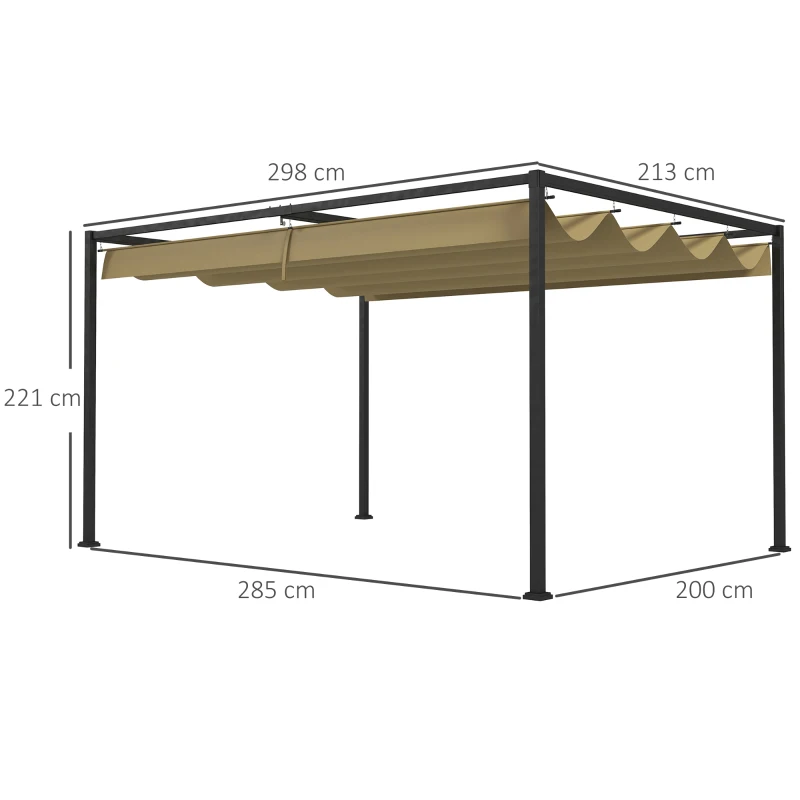 Best 3x2m Metal Pergola with Retractable Roof, Garden Gazebo Canopy Shelter for Outdoor, Patio, Khaki - Image 3