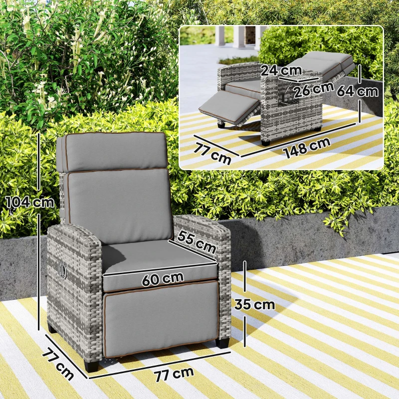 Best 145° Reclining Rattan Armchair, with Footrest - Mixed Grey/Grey - Image 3