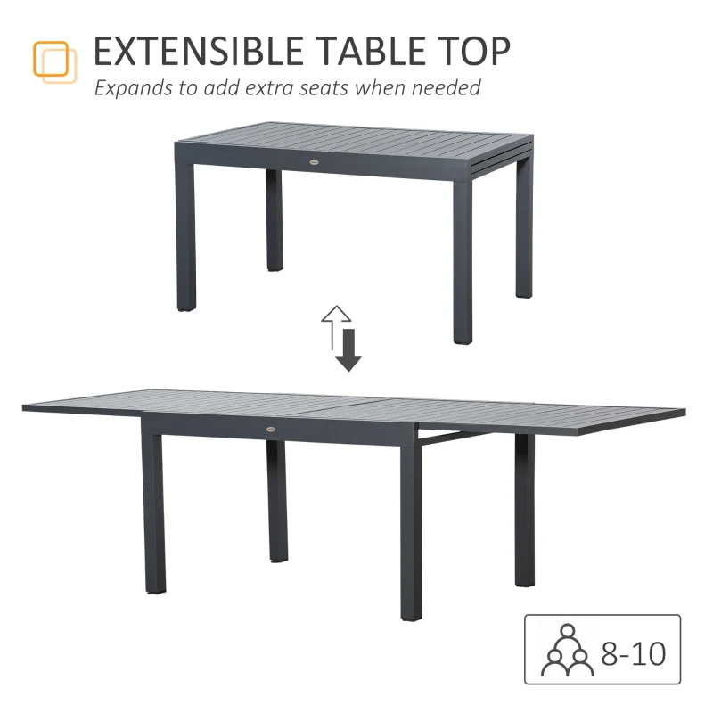 Best Extendable Garden Table 135-270cm x 90cm x 75cm, 10 Seater Outdoor Dining Table with Aluminium Frame for Lawn, Balcony and Backyard, Grey - Image 4