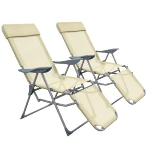Best Set of Two Sun Loungers, with Five-Position Adjustable Backs - Beige