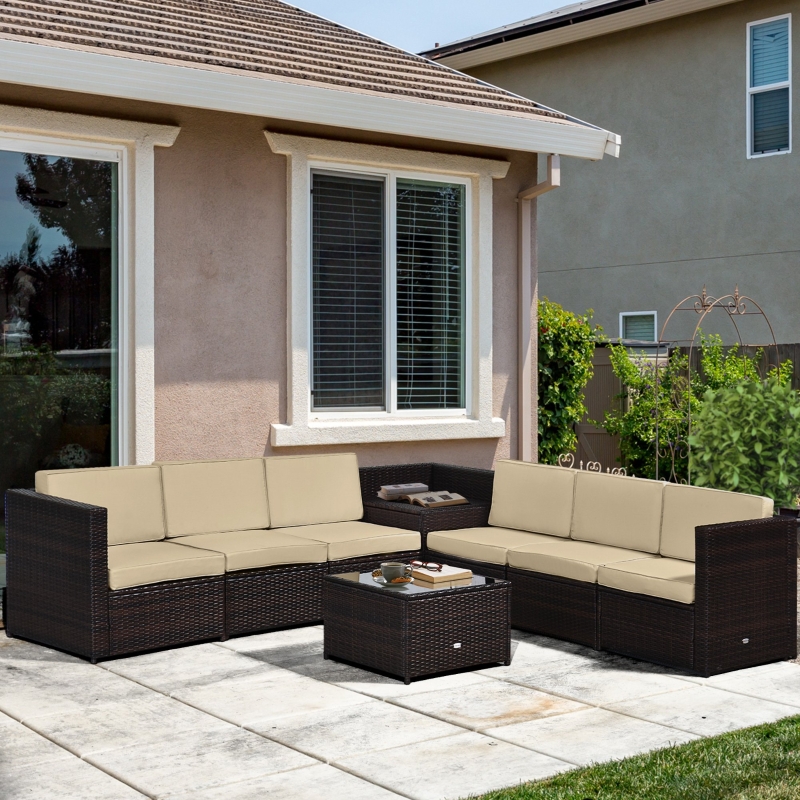 Best 6-Seater Rattan Sofa Furniture Set W/Cushions, Steel Frame-Brown - Image 11