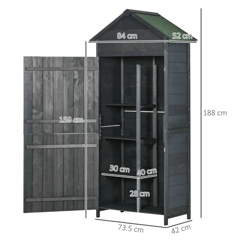 Best Garden Shed 4-Tier Wooden Garden Outdoor Shed 3 Shelves Utility Gardener Cabinet Lockable 2 Doors - Grey - Image 3
