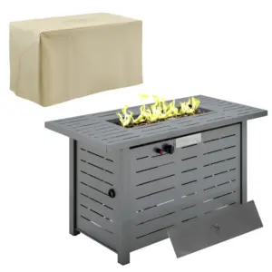 Best Propane Gas Fire Pit Table, 50000BTU Smokeless Firepit Outdoor Patio Heater with Protective Cover, Lava Rocks and Lid, 107cm x 51cm x 63cm, Silver Grey
