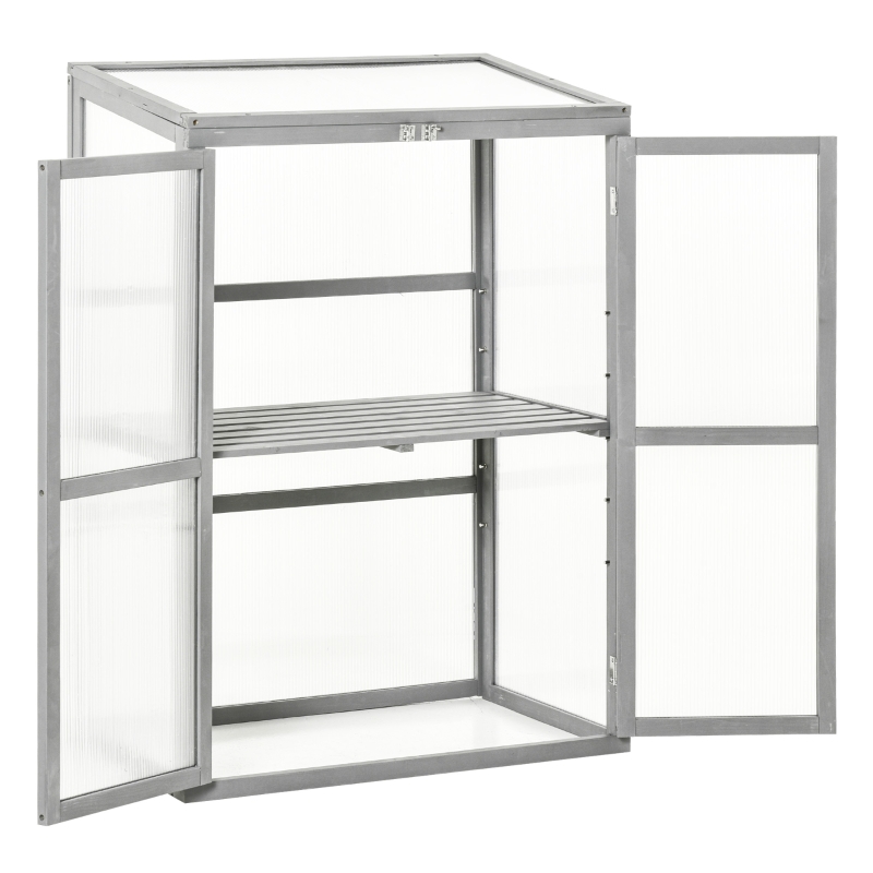 Best Wooden Cold Frame Greenhouse Polycarbonate Garden Grow House for Flower Vegetable Plants with Adjustable Shelf, Double Doors, 76 x 47 x 110cm, Light Grey - Image 11