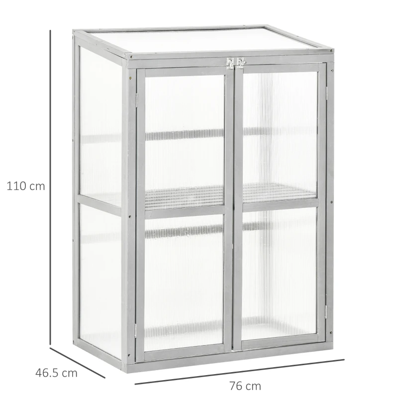 Best Wooden Cold Frame Greenhouse Polycarbonate Garden Grow House for Flower Vegetable Plants with Adjustable Shelf, Double Doors, 76 x 47 x 110cm, Light Grey - Image 3