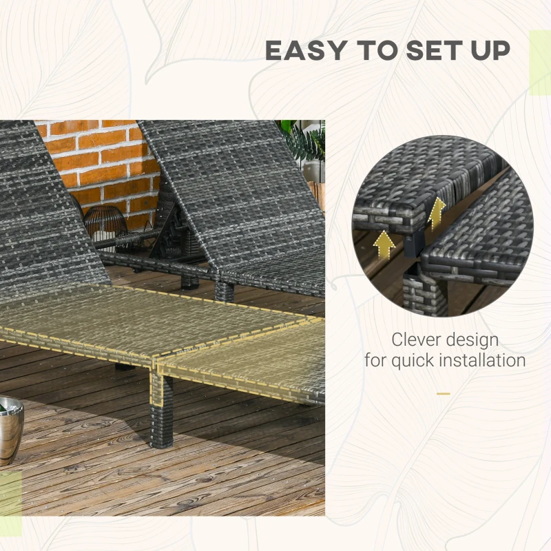 Best Set of Two Reclining Rattan Sun Loungers, with Cushions - Grey - Image 5