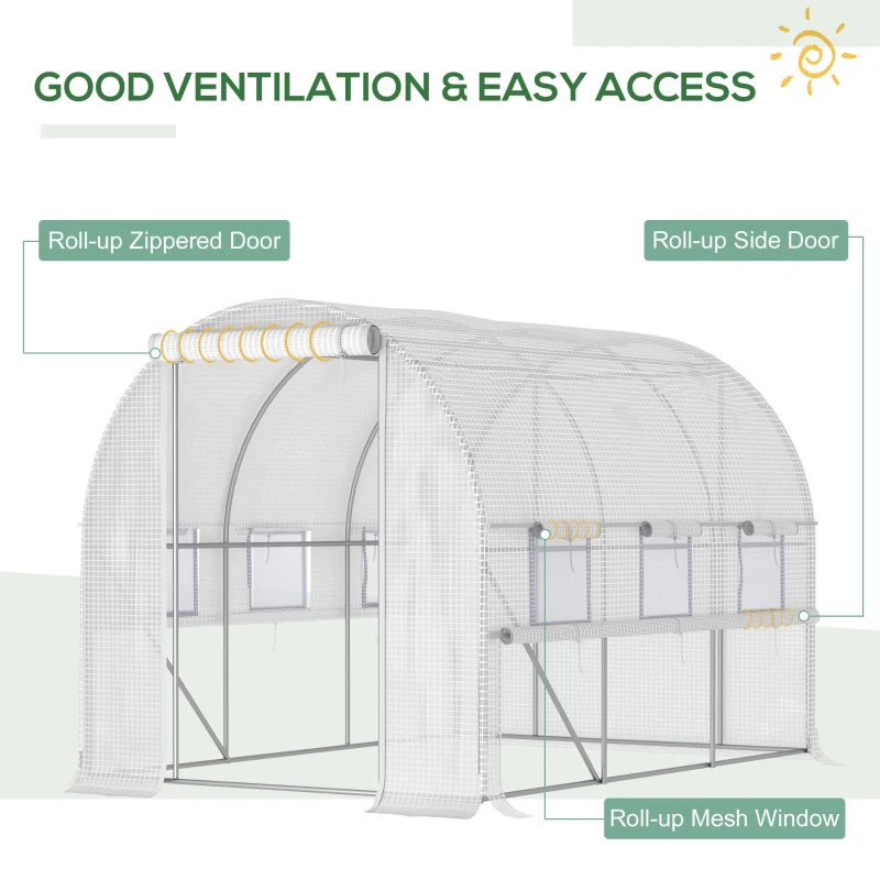 Best Walk-in Polytunnel Greenhouse Green House with Roll-up Sidewalls, UV-resistant PE Cover, 3 x 2 x 2m, White - Image 4
