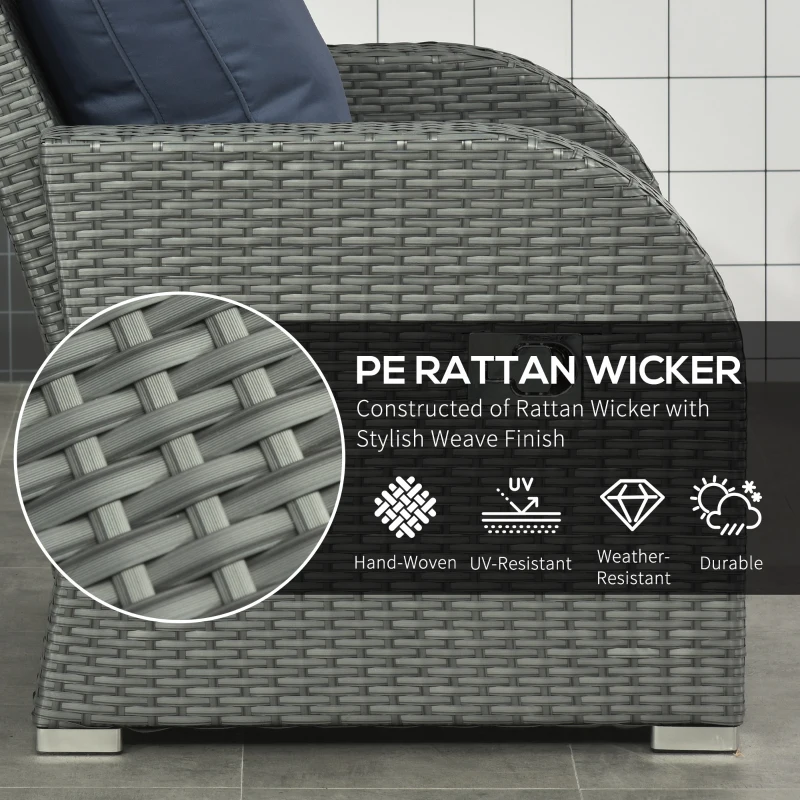 Best Six-piece Outdoor Rattan Dining Set, Outdoor Sofa Set with Reclining Armchairs and Mental Frame, Blue - Image 6