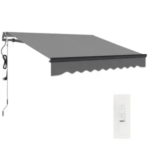 Best 2.5 x 2m Electric Awning with Remote Controller, Aluminium Frame DIY Retractable Awning, UV30+ Sun Shade Canopy for Garden Patio Deck Door Window, Dark Grey