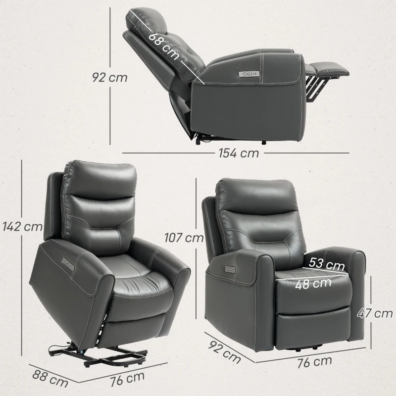 Best Power Lift Recliner Chair for Elderly, Overstuffed Faux Leather Riser and Reclining Chair with USB A+C Ports, Remote Control, Recliner Armchair for Living Room, Charcoal Grey - Image 3