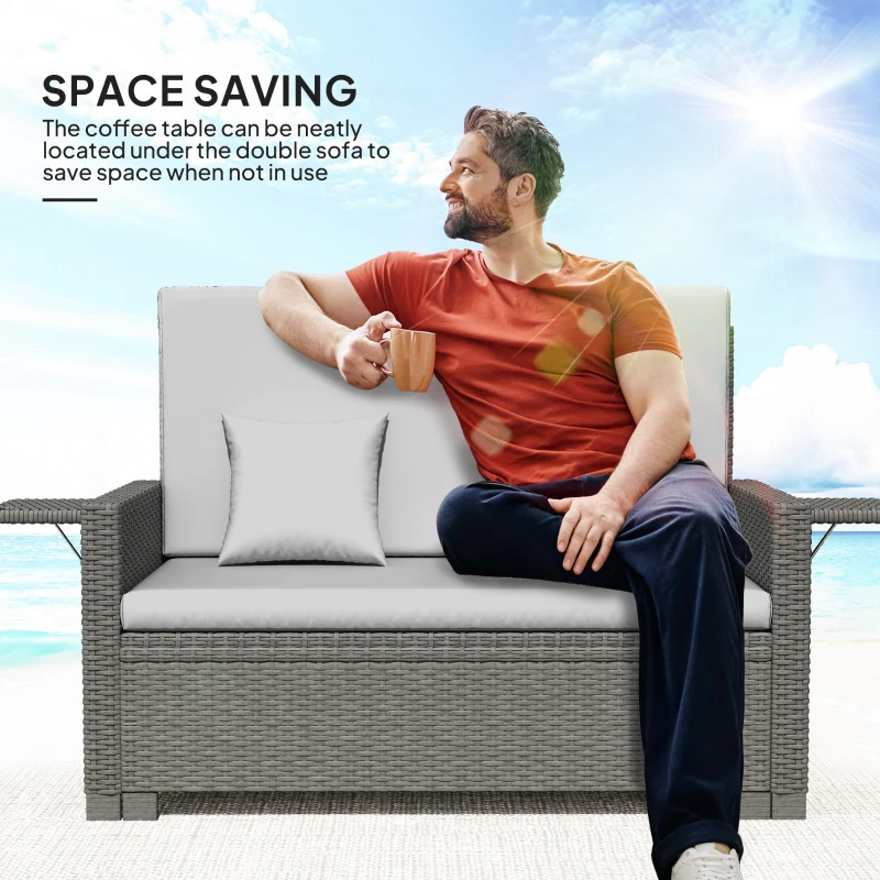 Best Rattan Day Bed, with Footstool - Light Grey - Image 7