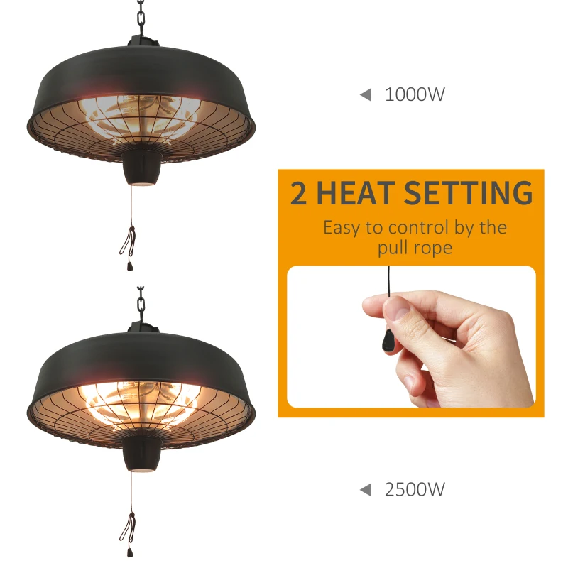 Best Adjustable Power 1000/2500W Infrared Halogen Electric Patio Light Heater, Ceiling Hanging Mount -Black - Image 4