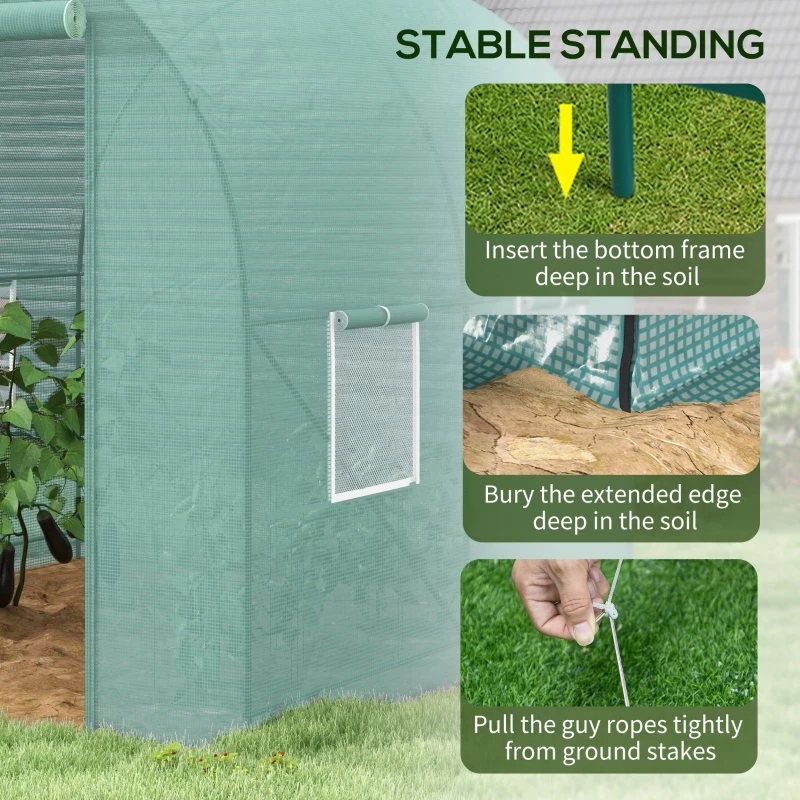 Best 2.45 x 2m Polytunnel Greenhouse, Walk-in Greenhouse with Large Roll-Up Door & Windows, Plastic Cover, Steel Frame, Easy Access & Ventilation, Green - Image 7