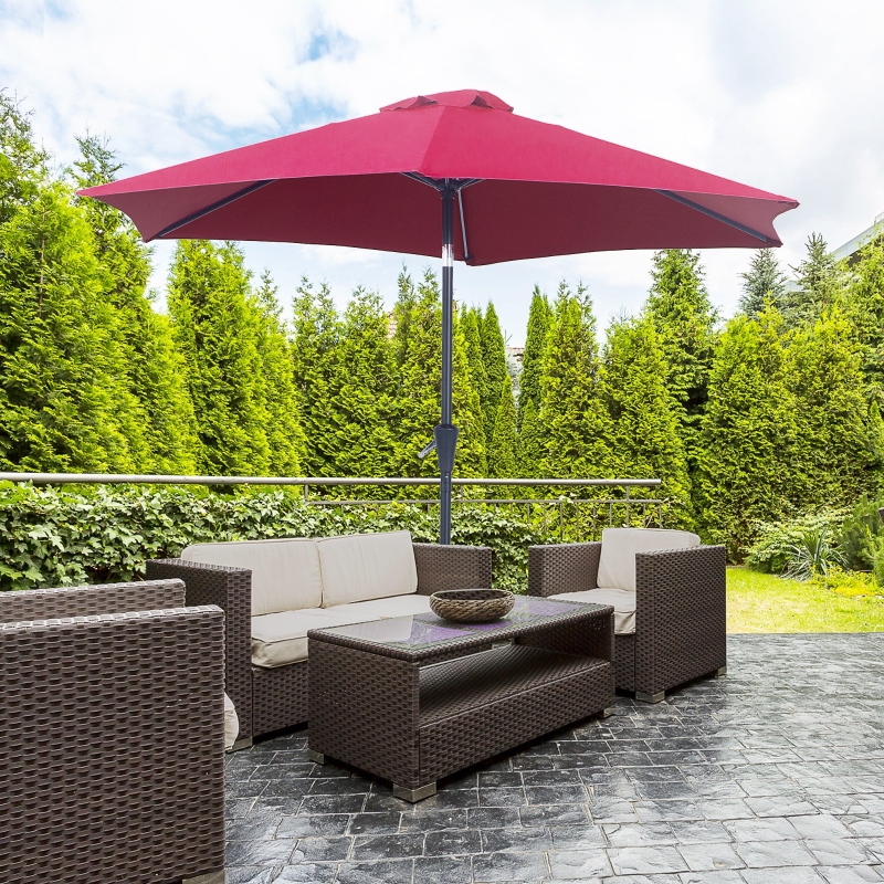 Best 2.6M Garden Parasol Umbrella with Tilt and Crank, Outdoor Sun Parasol Sunshade Shelter with Aluminium Frame, Wine Red - Image 10