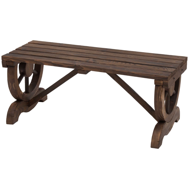 Best Garden Rustic Wooden Bench Wheel-Shaped Legs Slatted Seat Stable Reinforced Structure Outdoor Patio Garden 2-Person Bench Seat - Brown - Image 11