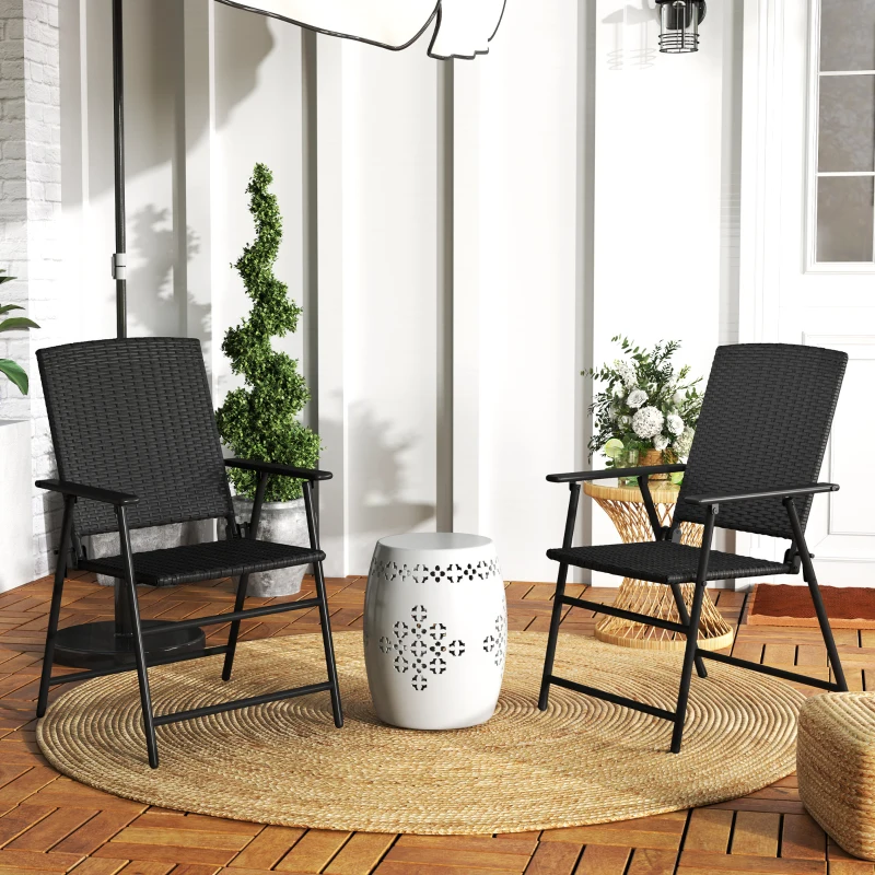 Best Set of Two Folding Rattan Seat Chairs - Black - Image 2