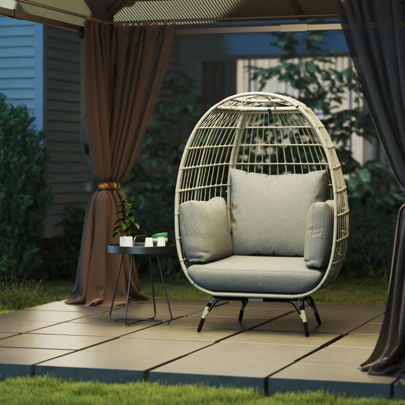 Best Rattan Egg Chair with Cushions and Pillows, Charcoal Grey - Image 7