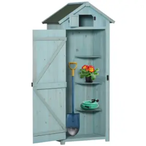 Best Garden Shed Vertical Utility 3 Shelves Shed Wood Outdoor Garden Tool Storage Unit Storage Cabinet, 77 x 54.2 x 179cm - Blue