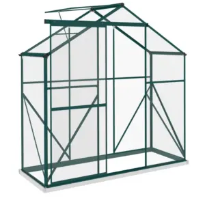 Best 6 x 2.5ft Polycarbonate Greenhouse Walk-In Green House with Rain Gutter, Sliding Door, Window, Foundation, Green