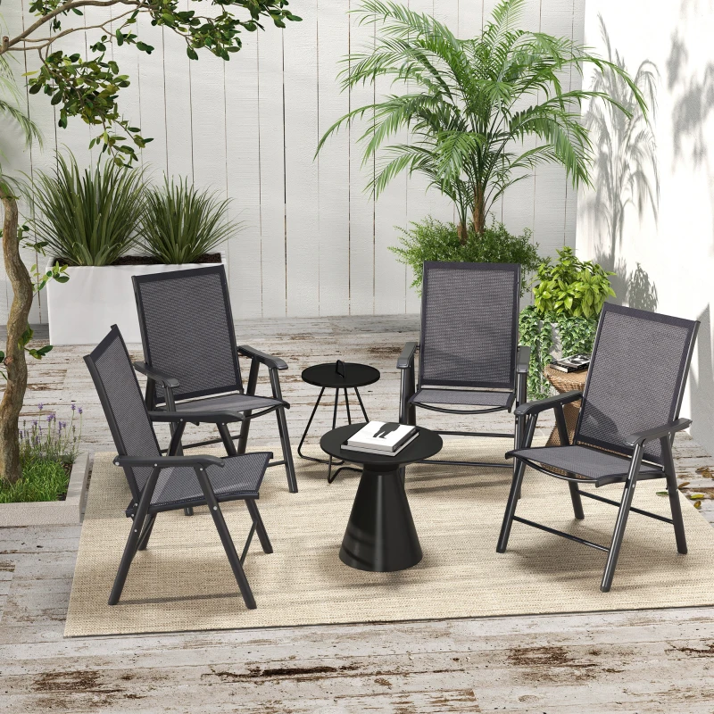Best Set of 4 Foldable Metal Garden Chairs Outdoor Patio Park Dining Seat Furniture Charcoal Grey - Image 2