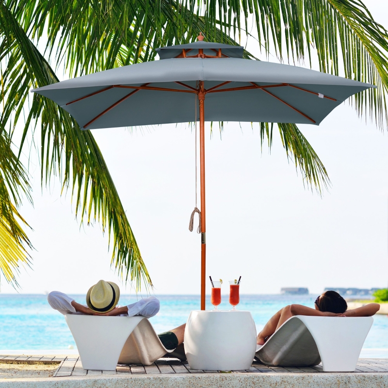 Best 3 x 3 metre Patio Parasol Garden Umbrellas Sunshade Outdoor Wooden Parasol Canopy Double Tier, Dark Grey, BASE NOT INCLUDED - Image 13