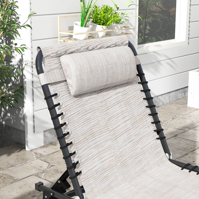 Best Set of Two Folding Sun Loungers, with Four-Position Backs - Cream - Image 8